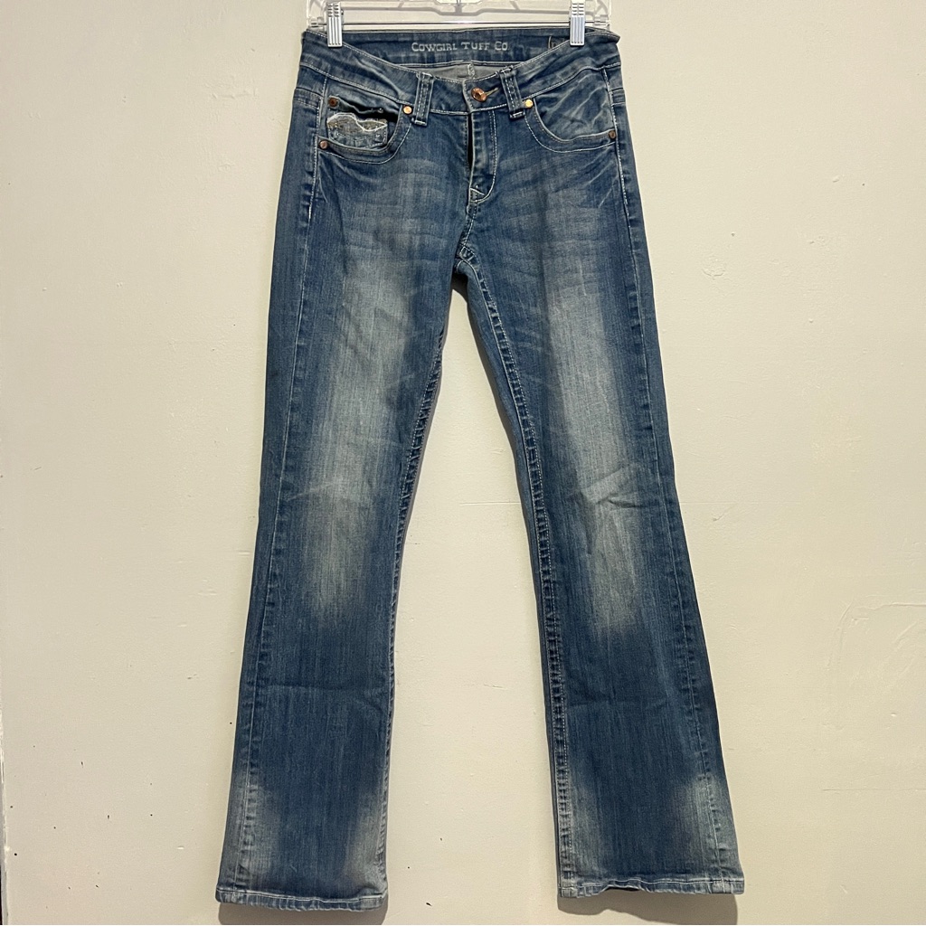 Cowgirl Tuff Indigo Bootcut Jeans Western Stretch Denim Flap Pocket Size 27